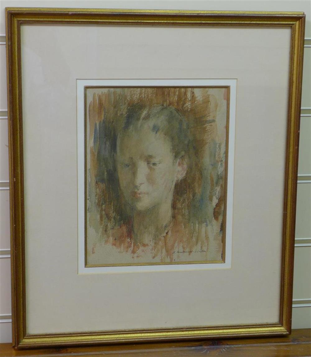 Bernard Fleetwood Walker (1892-1965), watercolour, Head study, signed, 25 x 20cm